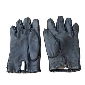 Vintage black leather wide finger sherpa lined gloves size large